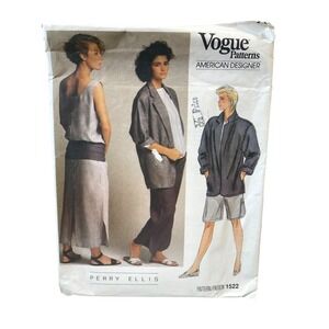 Vogue Patterns Perry Ellis 1522 Misses Jacket Dress Top Pants Shorts Size 12 80s